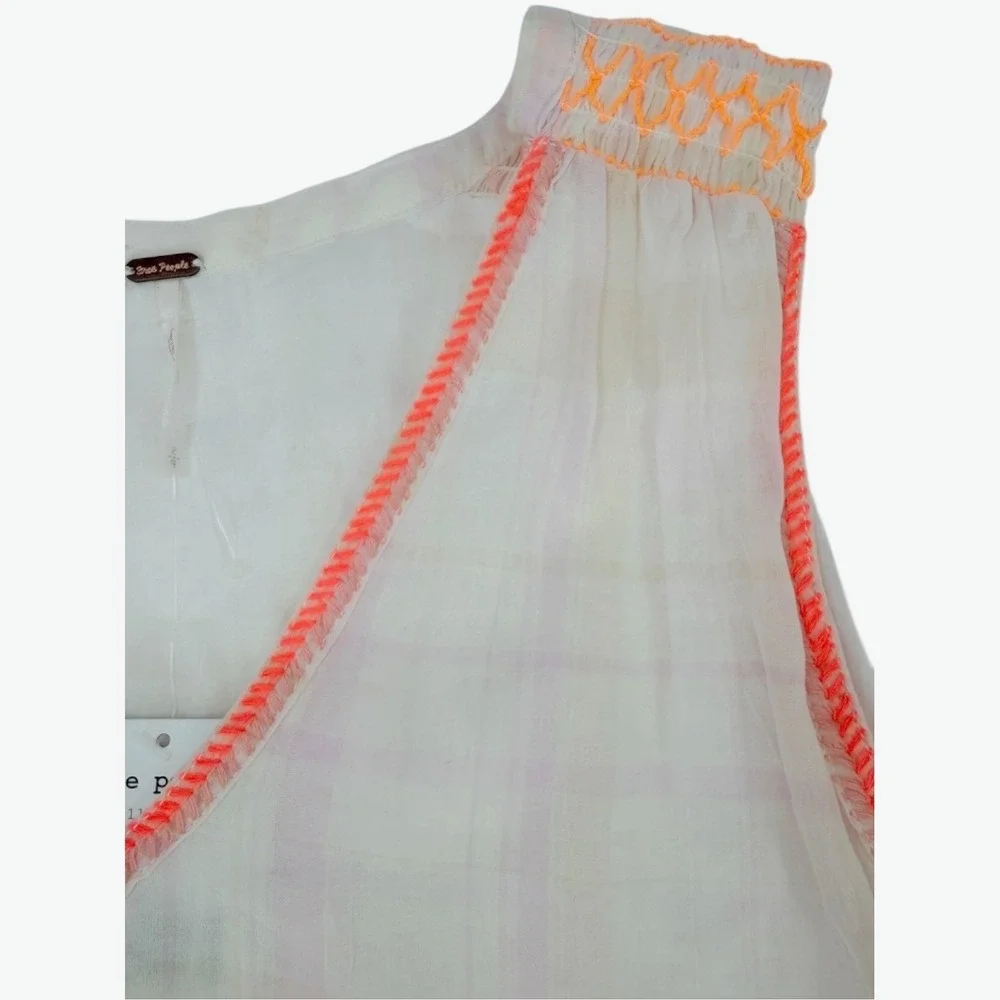 Free People Run With Me Plaid Mini Dress Ivory S NWT Boho - Picture 11 of 16